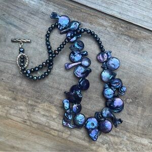 Vintage Peacock Black Freshwater Pearl Choker Necklace